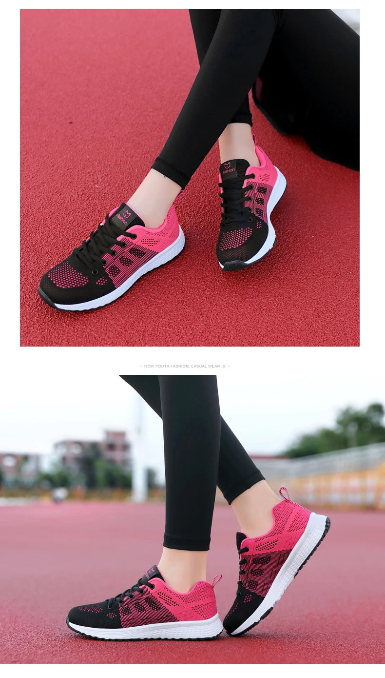 Women's Vulcanized Shoes Platform Casual Sneakers Shoes Flats Mesh Breathable Running Summer Sports Tennis Shoes