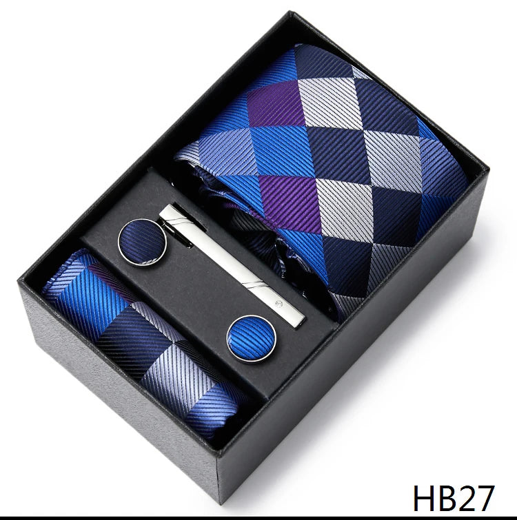 7.5 cm Width Tie Sets Black Men's Tie Hankerchiefs Cufflinks clip Box wedding gift handmade Necktie Set The Clothing Company Sydney