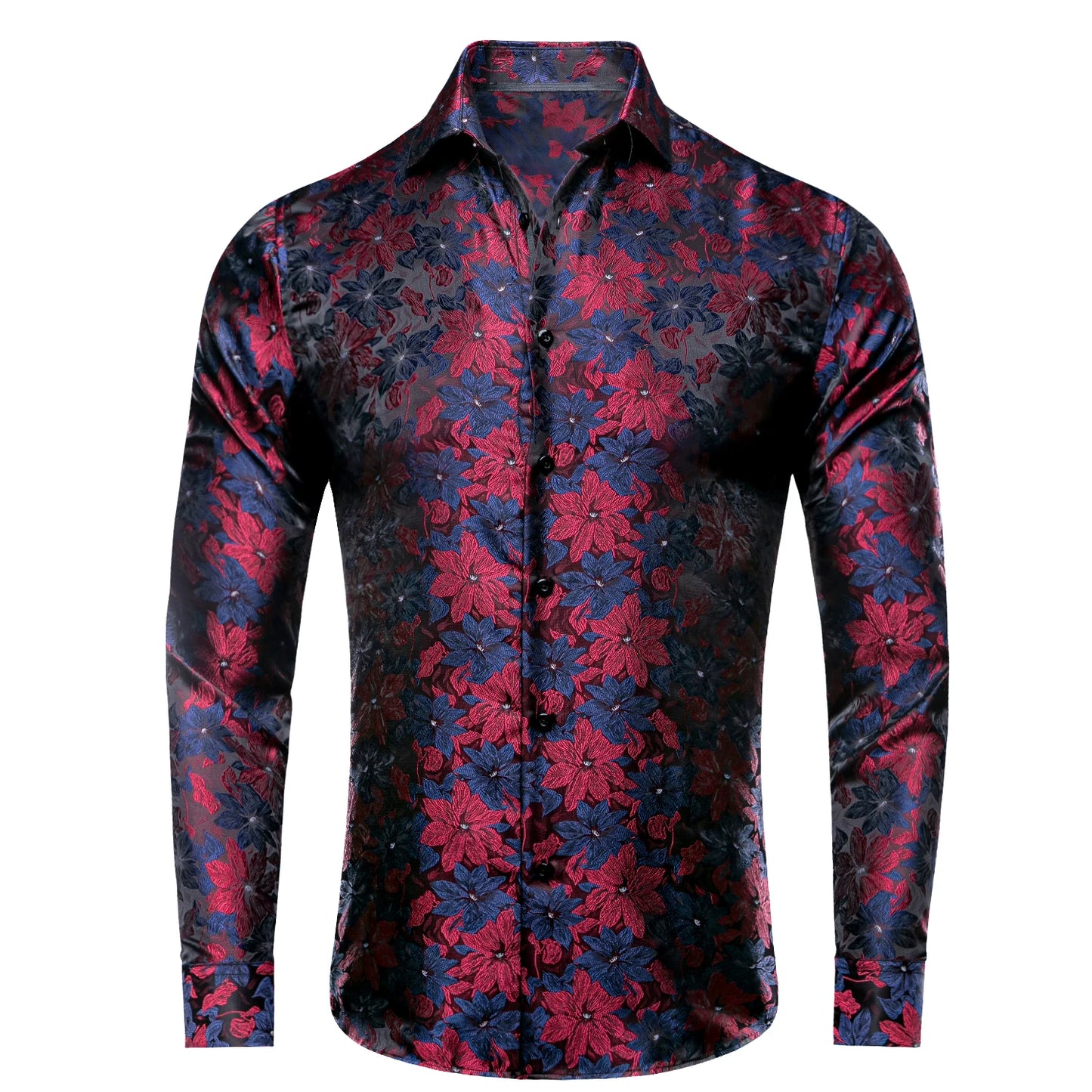 Hi-Tie Long Sleeve Silk Shirts for Men Suit Dress Outwear Male Slim Wedding Floral Paisley Gold Blue Red The Clothing Company Sydney