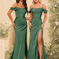 Off-the-Shoulder Spaghetti Straps Silk Satin Sheath Bridesmaid Dress Elegant Zipper Back Gowns For Wedding Guests