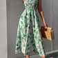 Floral Long Dress Women's Backless Sleeveless Bandage Beach Sundress Casual Green Summer Ladies Dresses