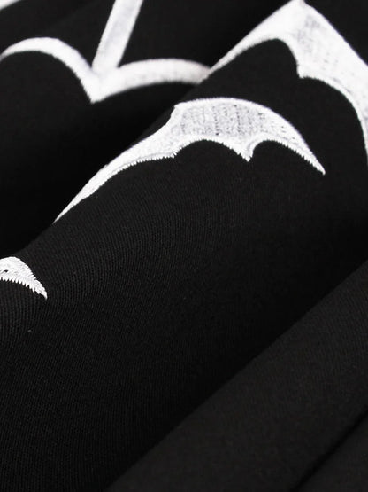 Bat Embroidery Halloween Costumes Party Vintage Dresses Cap Sleeve Keyhole Front Retro A Line Dress