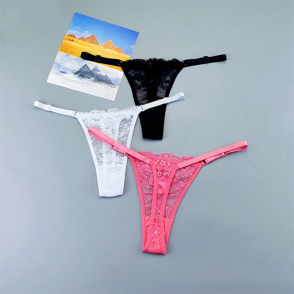 3 Pack Adjustable Transparent Thong Panties Womens Lace Underwear Low Waist T-back String Underpants The Clothing Company Sydney