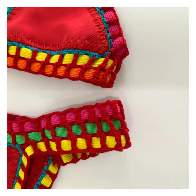 2 Piece Red Swimwear Green Bathing Suit Pink Swimsuit Handmade Navy Crochet Swimsuit Bikini Set