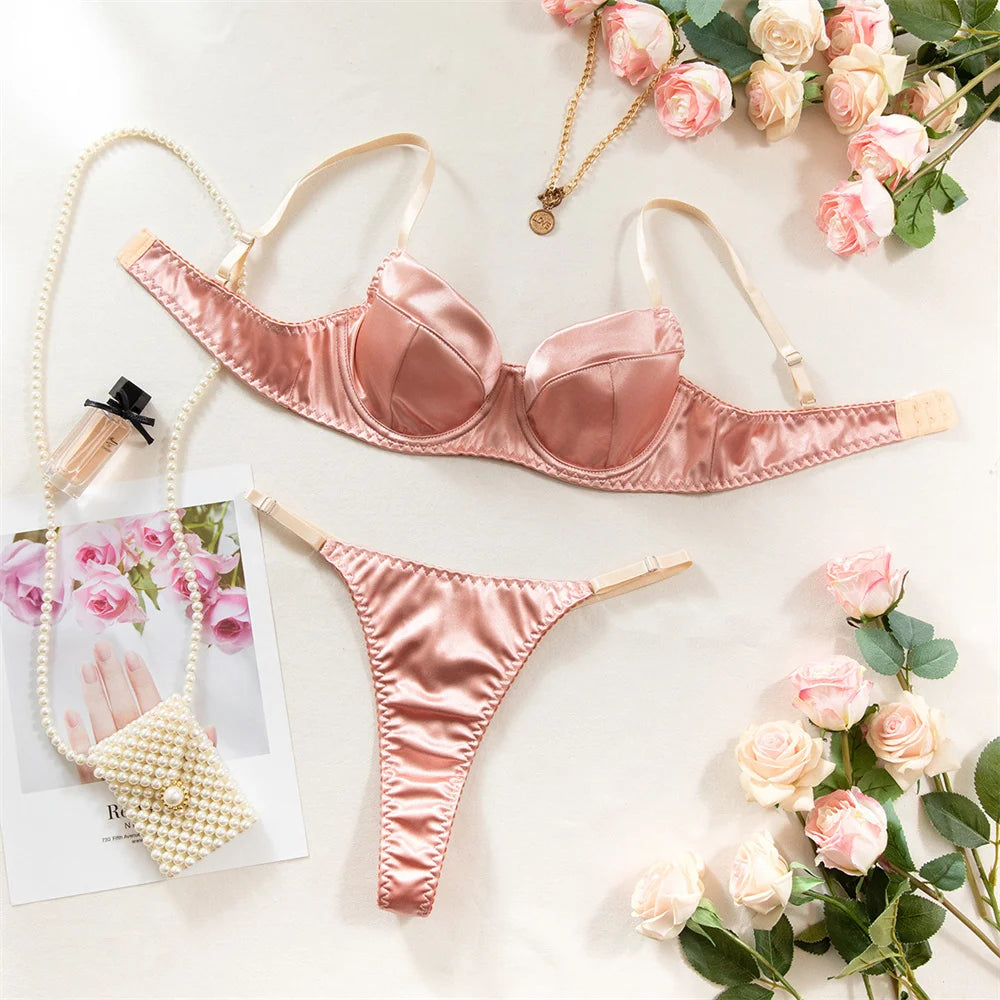 2 Piece Satin Lingerie Fancy Patchwork Bras And Thongs Underwear Suits Intimate Set The Clothing Company Sydney
