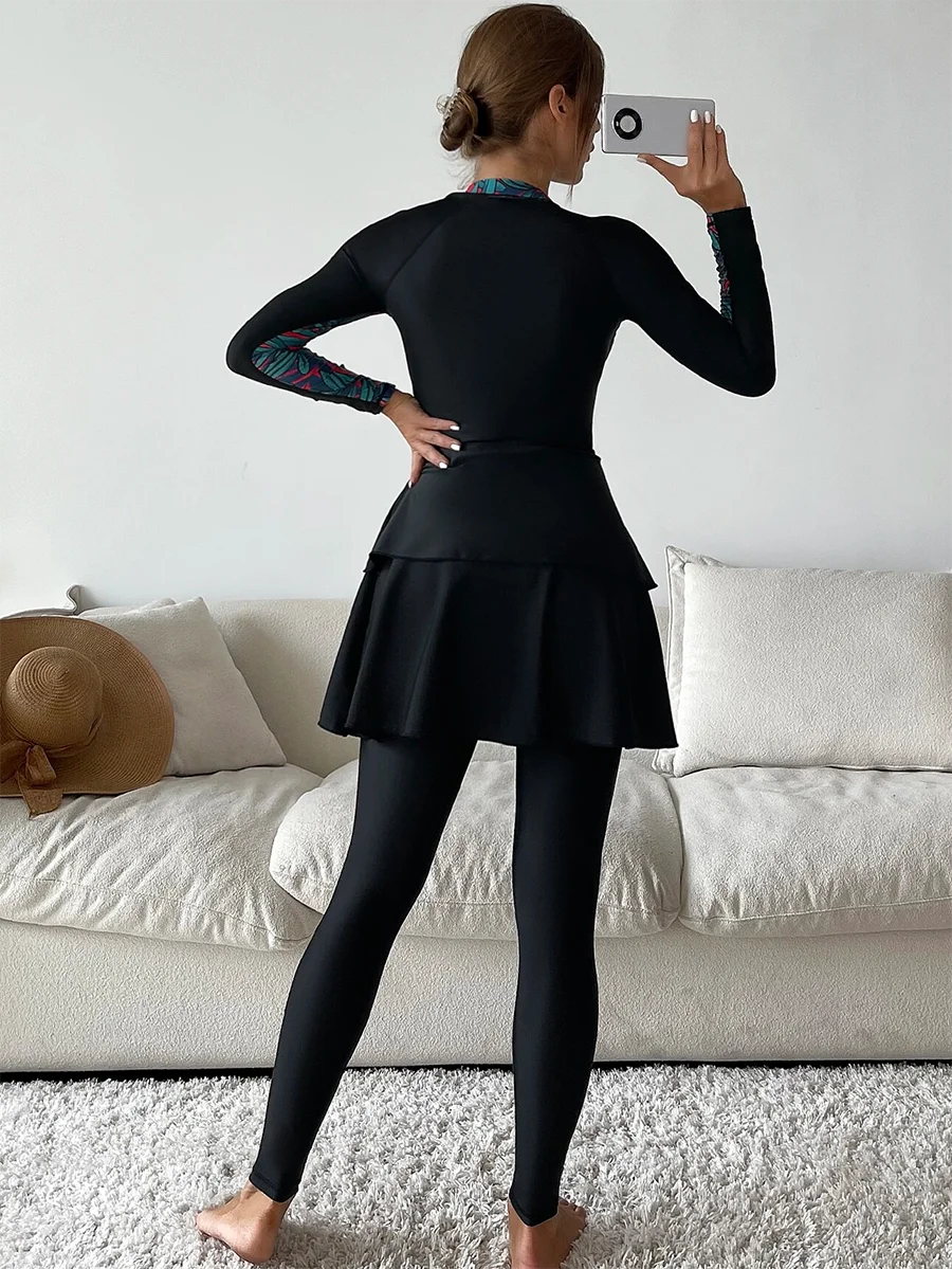 3 Piece Swimwear Women Long Sleeve Swimsuit Long Pants Top Conservative Bathing Suit
