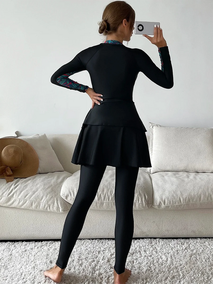 3 Piece Swimwear Women Long Sleeve Swimsuit Long Pants Top Conservative Bathing Suit
