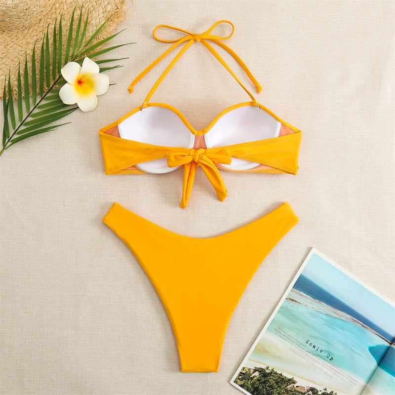 Bikini Swimsuit Women Swimwear Solid Push Up Bikinis Set High Waist Thong Bathing Suit Two Pieces Swimming Suits Female The Clothing Company Sydney