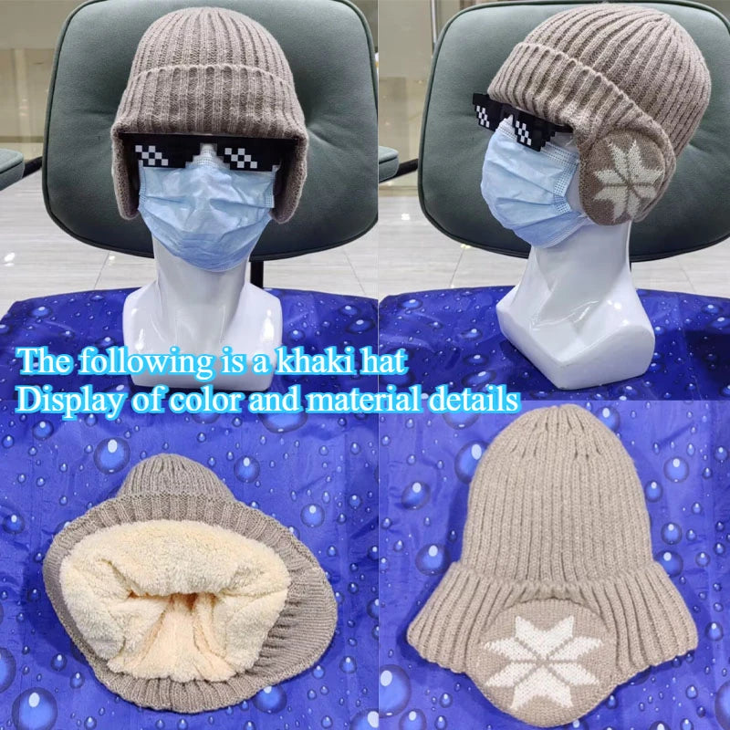 Men Women Winter Warm Plush Knitted Snow Fashion Hat Unisex Outdoor Ear Protection Caps Beanies Skulls