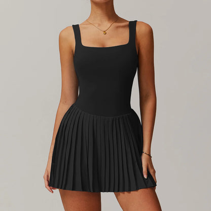 Women's Tennis Dress Jumpsuit Bottom Fitness Clothes Sports Running Pockets Pleated Skirt Sports Yoga Set Dress