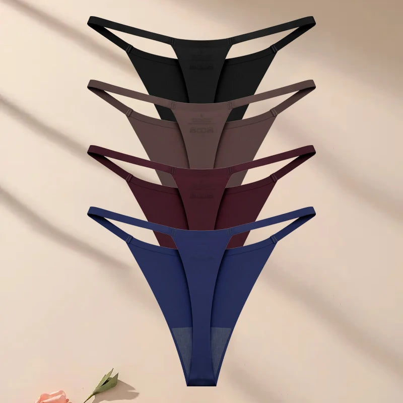 4 pack Seamless Ultra-thin Underwear Womens Thin Belt Panties Female High Stretch Thongs Breathable G-String Lingerie