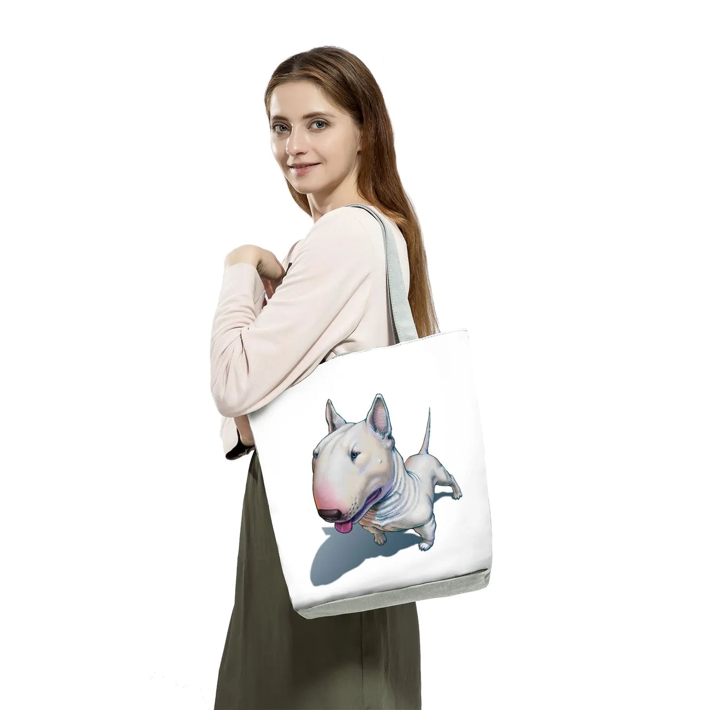 Bull Terrier Dog Print Shopping Bags Tote Casual Handbags Animal Print School Traveling Shoulder Bag