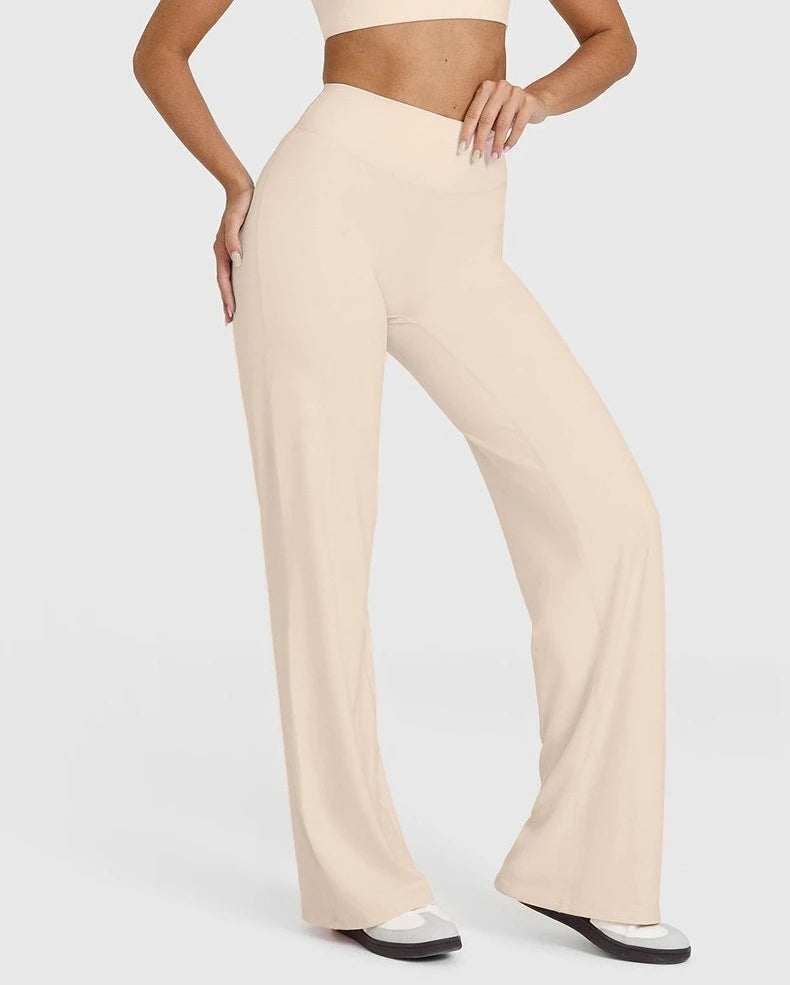 Women's Mid Waist Sport Trousers Wide-Leg Pants Ultra Soft Yoga Pilates Running Gym Pants