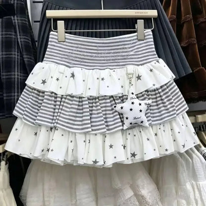 Y2k Cute Ruffled Plaid Skirt Punk Rock Casual Women's Skirts