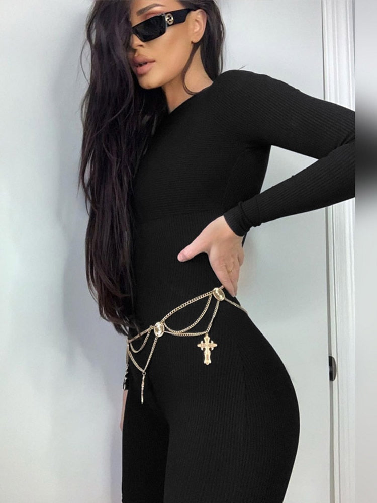 Casual Women's Knitted Bodycon Jumpsuit Fashion Long Sleeve Short Sport One-piece Suit Spring Back Zipper Yoga Playsuit The Clothing Company Sydney