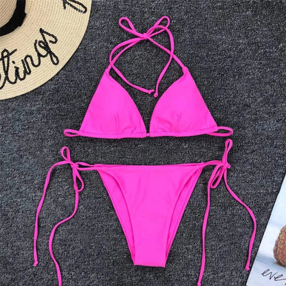 Neon Pink Brazilian Bikini Women Swimwear Halter Swimsuit Two piece Bikini set Bather Bathing Suit The Clothing Company Sydney