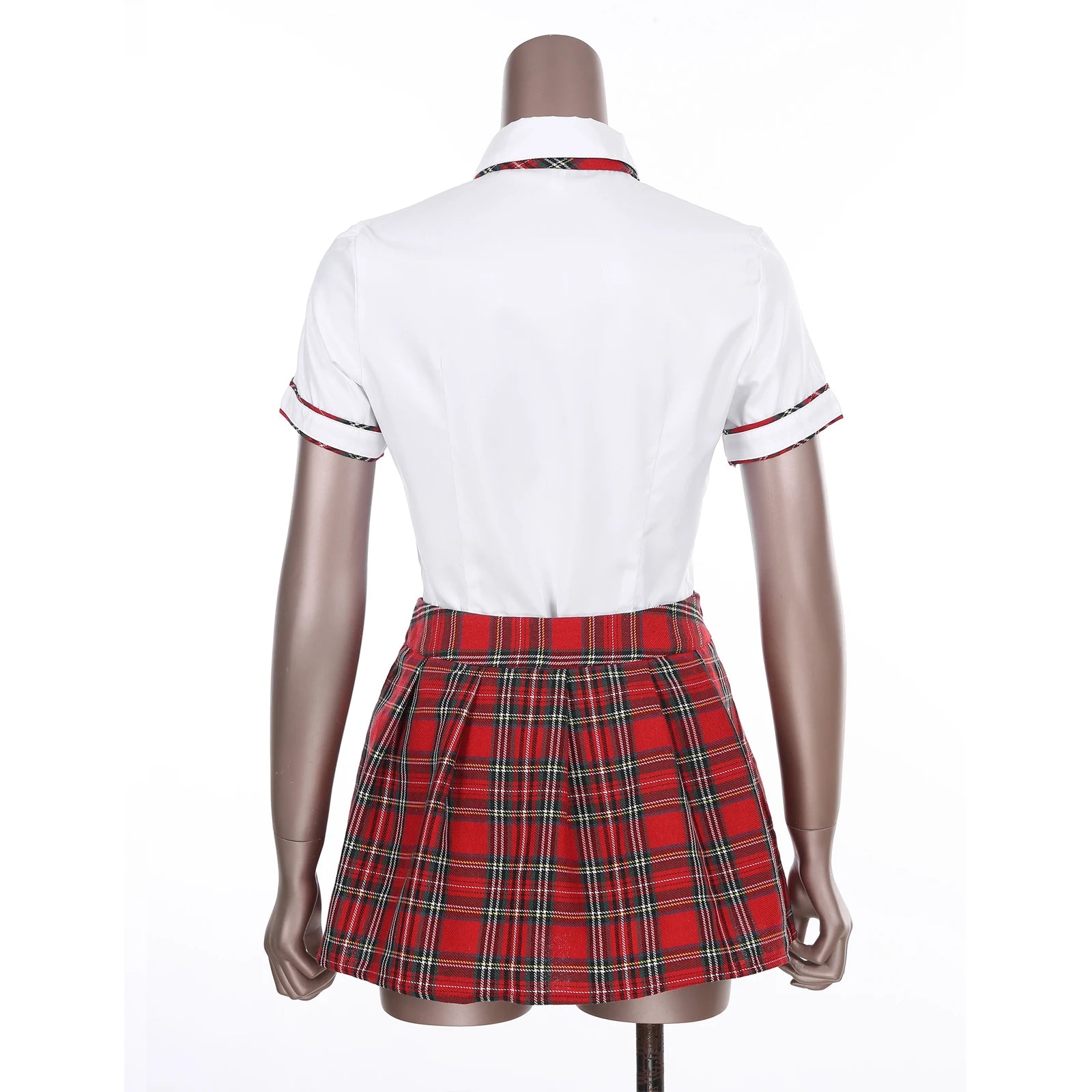 Women's Cosplay Costume Adult School Uniform Short Sleeve Shirt with Plaid Skirt for Halloween Role Play Party The Clothing Company Sydney