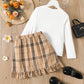 2 Piece Kids Girls Figure Print Long-sleeve Tee and Plaid Ruffled Wrap Skirt Set The Clothing Company Sydney