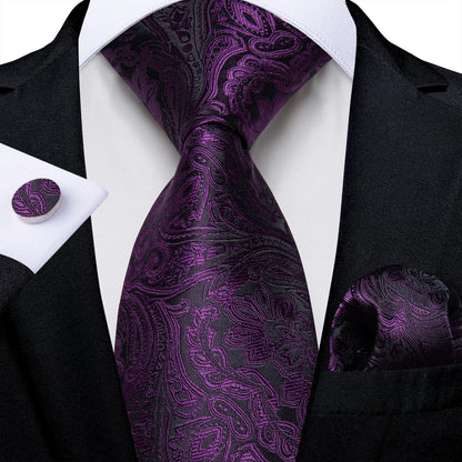 Luxury Purple Paisley Silk Tie Set for Men – 8cm Gift Set The Clothing Company Sydney