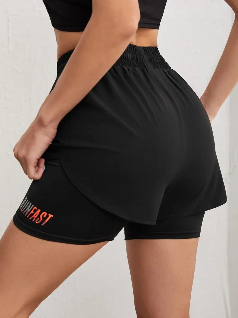 Women's High Rise Yoga Shorts With Elastic Running Shorts Two Pieces Pants With Inside Layer