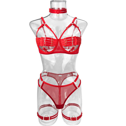 5-Piece Costume Hollow Underwear Sensual Open Bra Outfits Lingerie Set - The Clothing Company Sydney