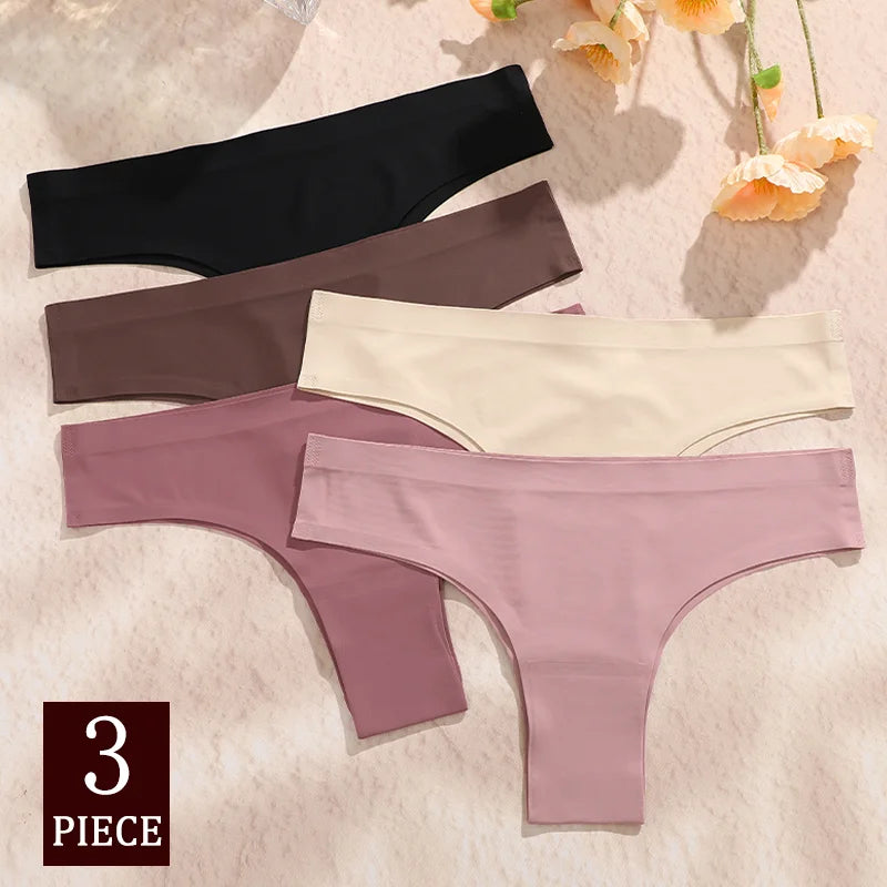 3 Pack Seamless Ultra-thin Panties Women Ice Silk Underwear Panty Low Waist G-string Briefs