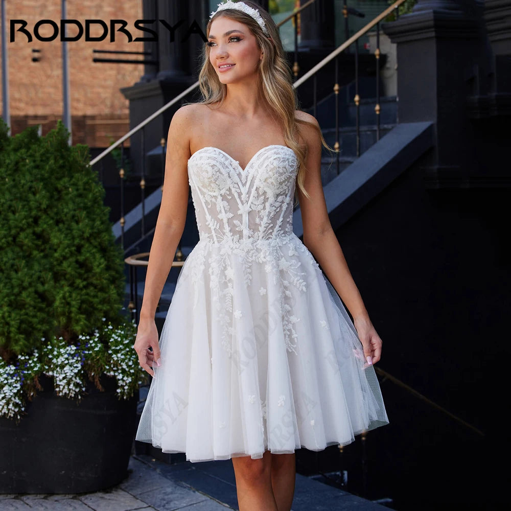 RODDRSYA Short Wedding Dress Lace Sweetheart Bride Party Zipper Backless Princess Bridal Gown Off Shoulder Beach Robe De Mariee The Clothing Company Sydney