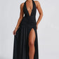 Halter Deep V Neck Backless Maxi Sleeveless Thigh High Split Long Dress The Clothing Company Sydney