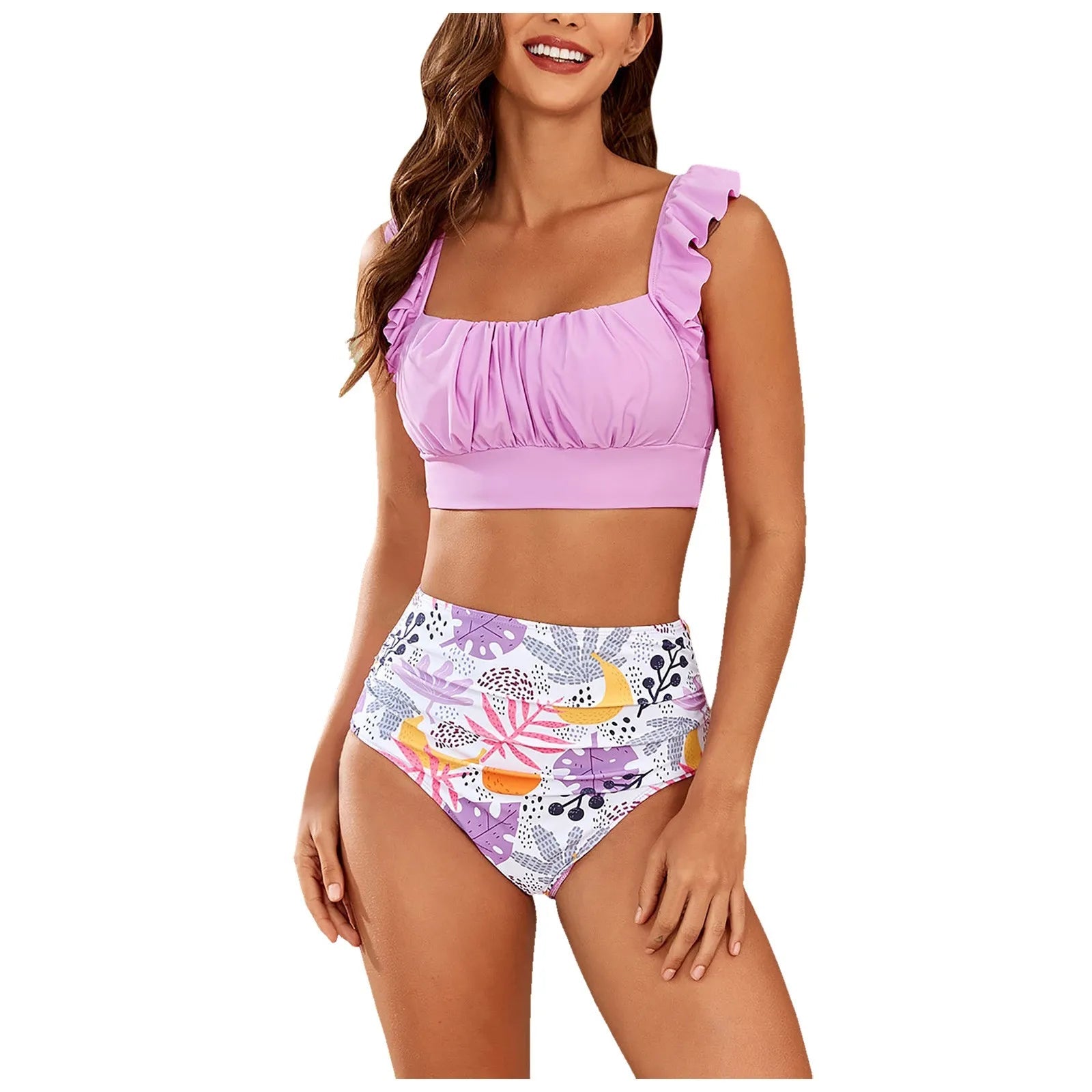 2 Piece Print Swimsuit Ruffle Swimwear Tops And High Waist Bikini Swim Shorts Beachwear The Clothing Company Sydney