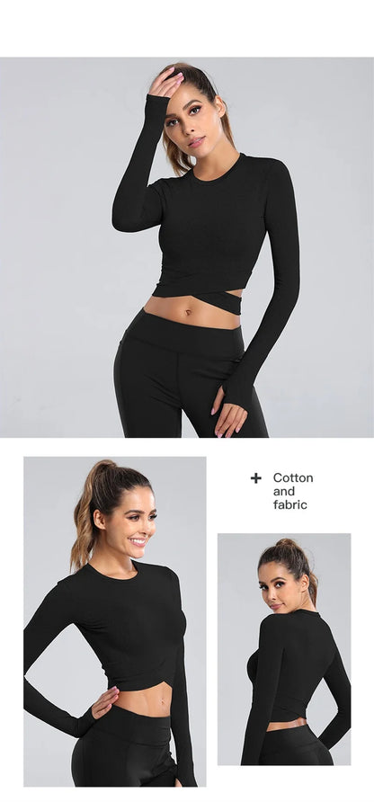 Long Sleeve Midriff Yoga Tops Sports Fitness Crop Top Gym Shirts Slim Fit Running Tank Tops Criss Cross Top The Clothing Company Sydney