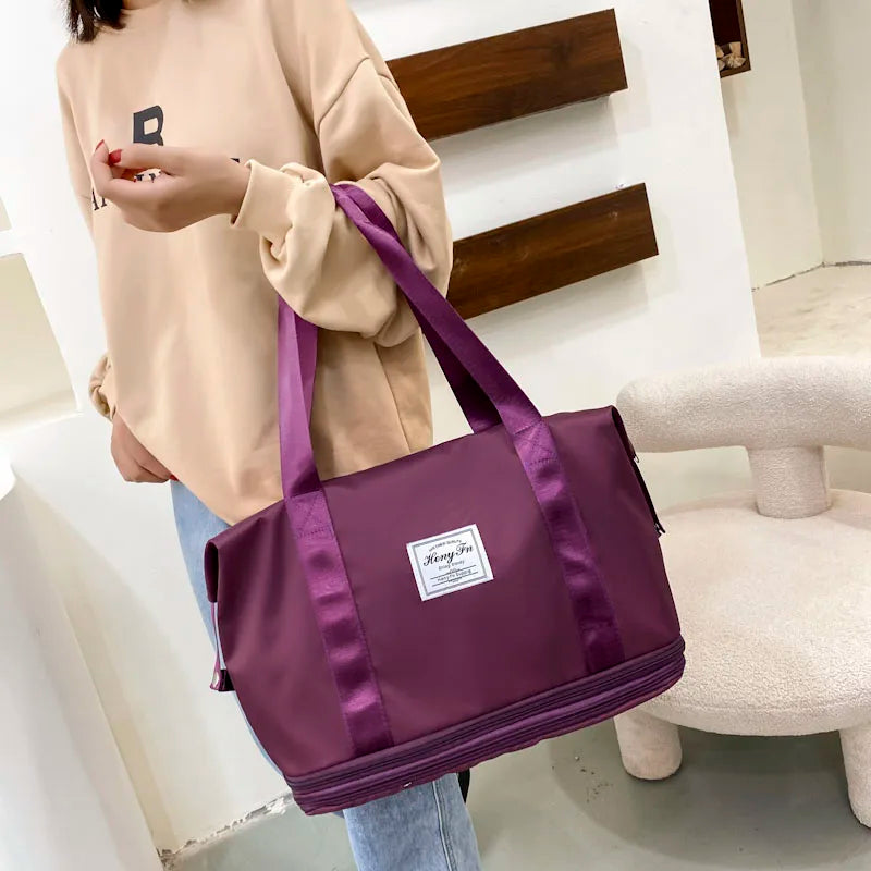 Travel Bag Women Shoulder Bag Casual Handbag Double Zipper Expansion Bag Large Bag Fashion Luggage Bag