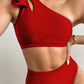 One Shoulder Women Ruffle Swimsuit Solid High Waist Swimwear Padded Bathers Bathing Swimming Suit Beachwear The Clothing Company Sydney