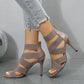 Khaki Beige Thin High Heels Women Summer Elastic Band Dress Party Wedding Shoe Back Zip Gladiator Sandals