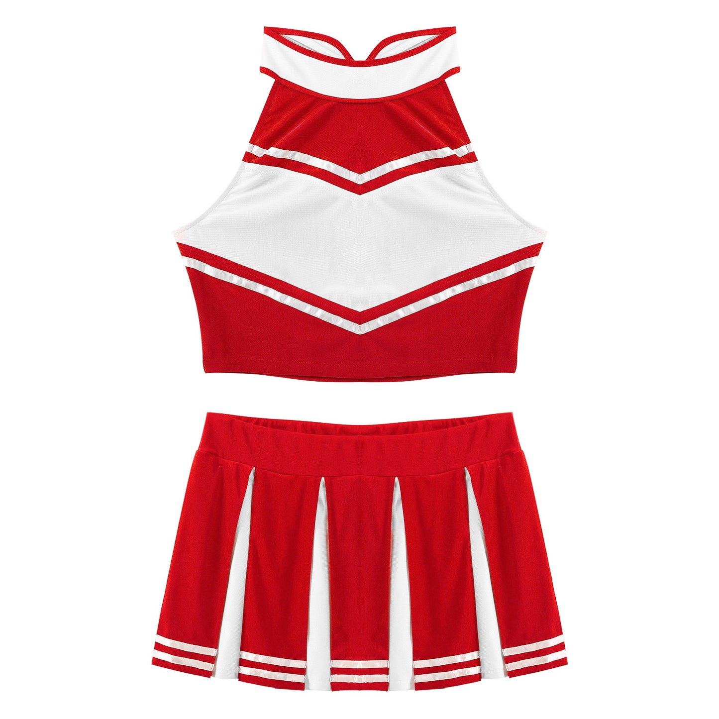 Women's Cheerleading Costume Uniform Carnival Cosplay Outfit Stand Collar Sleeveless Crop Top with Mini Pleated Skirt