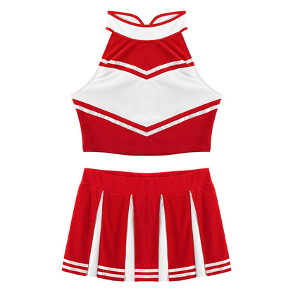 Women's Cheerleader Cosplay Costume Uniform Outfit Stand Collar Crop Top with Mini Pleated Skirts Carnival Cheerleading Suit The Clothing Company Sydney