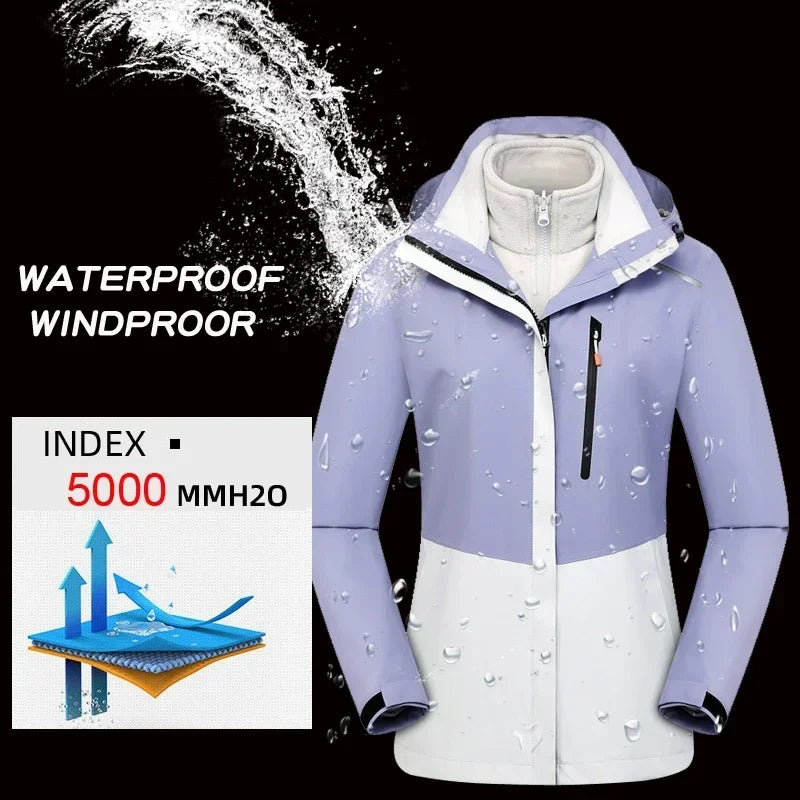 Women's Ski Suit Winter Waterproof Warm Hooded Windproof Raincoat Snow Pants Outdoor Snowboard Wear Set Skiing Overalls