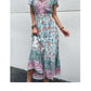 Short Sleeves V Neck Vintage Floral Boho Printed Slit Midi Dresses A Line Bohemian Summer Beach Dress