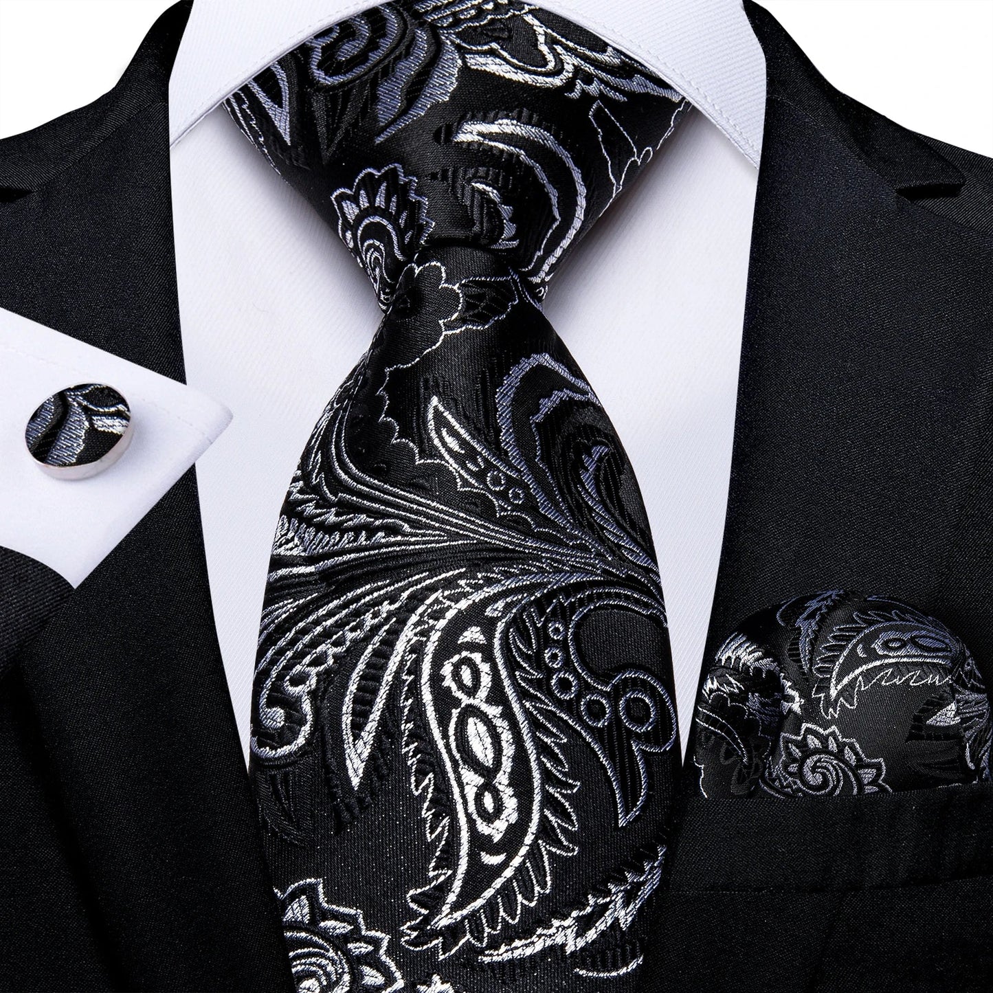 Gray Paisley Silk Tie Set – Men’s Wedding Tie, Pocket Square & Cufflinks The Clothing Company Sydney