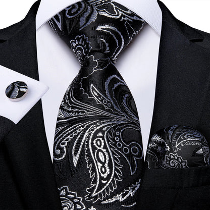 Gray Paisley Silk Tie Set – Men’s Wedding Tie, Pocket Square & Cufflinks The Clothing Company Sydney