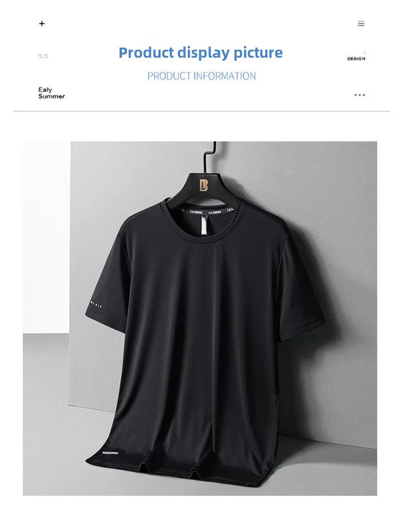 Ice Silk T-Shirts Men Plus Size Tshirt Tee Shirt Breathable Running Top