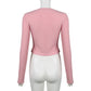 Sweet Bow Knit Spring Top Long Sleeve Pink Bow Women's T Shirts Clothes Basic Outfits