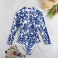 Women Print Floral One Piece Swimsuit Long Sleeve Bathing Suit Swimsuit Vintage Beachwear Surfing Swim Suit