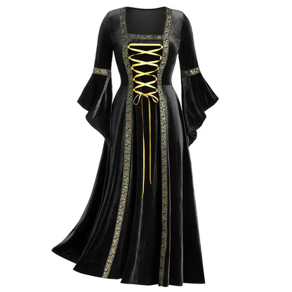 Halloween Costume Long Sleeve Medieval Cosplay Vintage Vampire Witch Victorian Gothic Bandage Dress