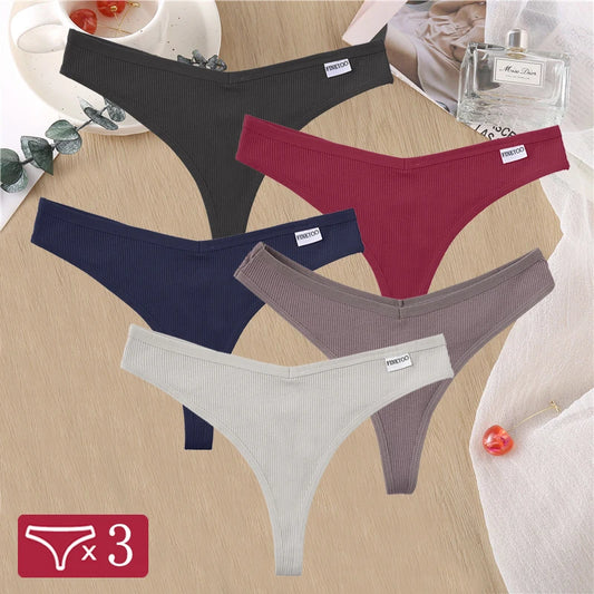 3 Pack Cotton Thongs Lady Solid V-Waist Stripe Panties Breathable G-String Underwear Soft Intimates Lingerie The Clothing Company Sydney