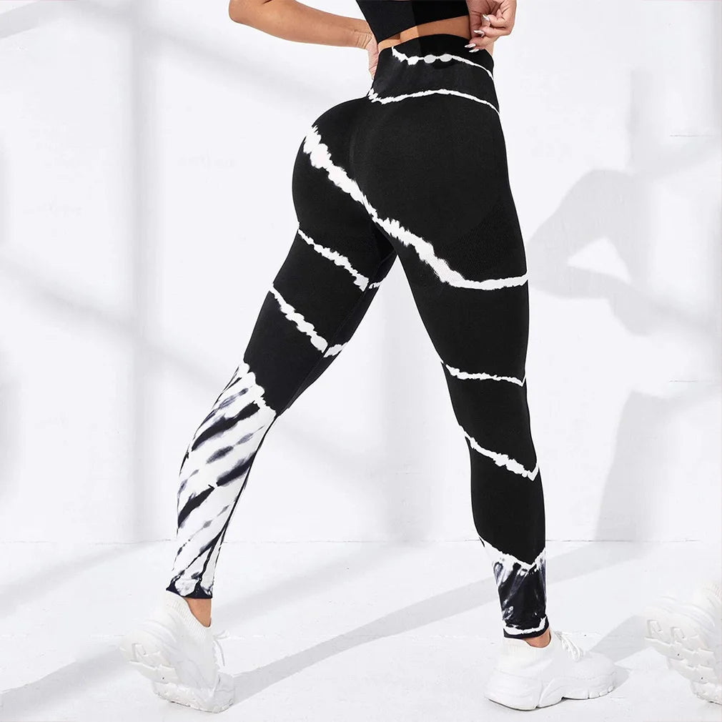 Women's 3D Print Tie Dye Sports Seamless High Waist Fitness Push Up Leggings Gym Clothing Workout Tights Pants