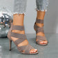 Khaki Beige Thin High Heels Women Summer Elastic Band Dress Party Wedding Shoe Back Zip Gladiator Sandals