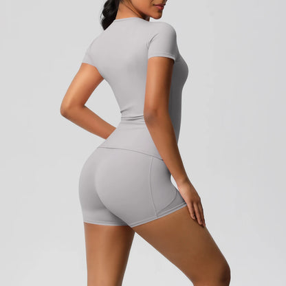 Workout Sportswear 2 Piece Piece Female Yoga Shirt Push Up Workout Clothes Outdoors Sport  High Waist  Fitness Sport Shorts