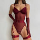 Tight Fitting Lace Bodysuit With Gloves Garter Night Club Outfit Mesh Top Lingerie Set