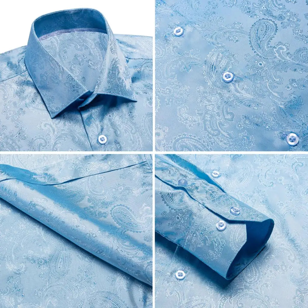 Sky Blue Mens Shirts Spring Autumn Paisley  Long Sleeve Lapel Shirt Business Party Wedding Dress Shirt The Clothing Company Sydney