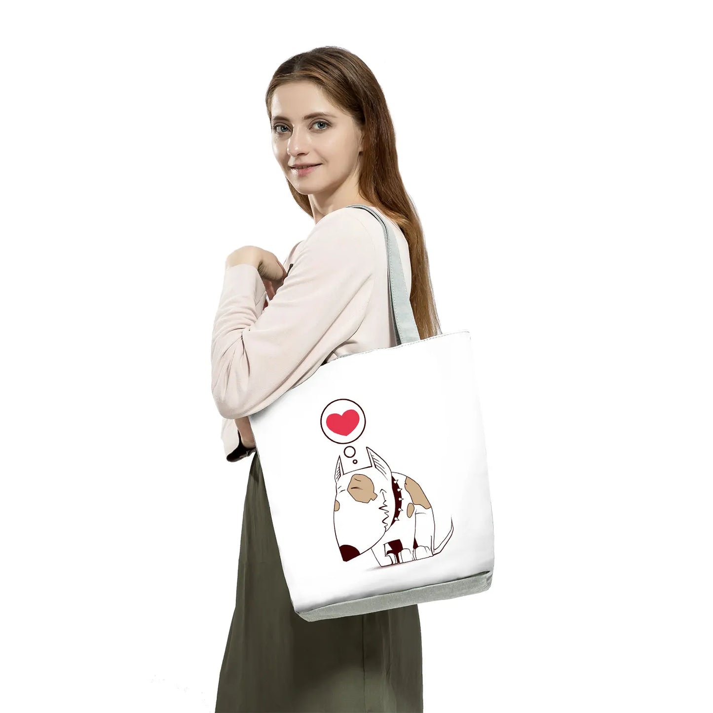 Bull Terrier Dog Print Shopping Bags Tote Casual Handbags Animal Print School Traveling Shoulder Bag